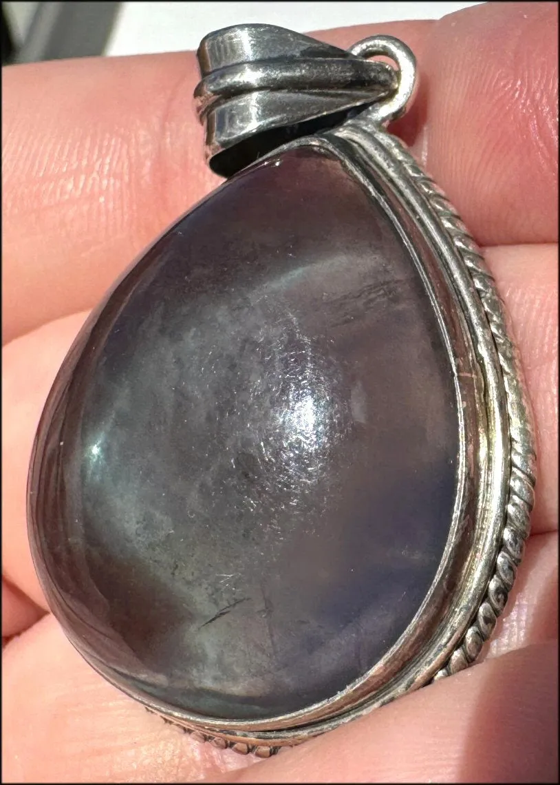 Sterling Silver and BI-COLORED GREEN BLUE APATITE Crystal Pendant - with Synergy 10  years