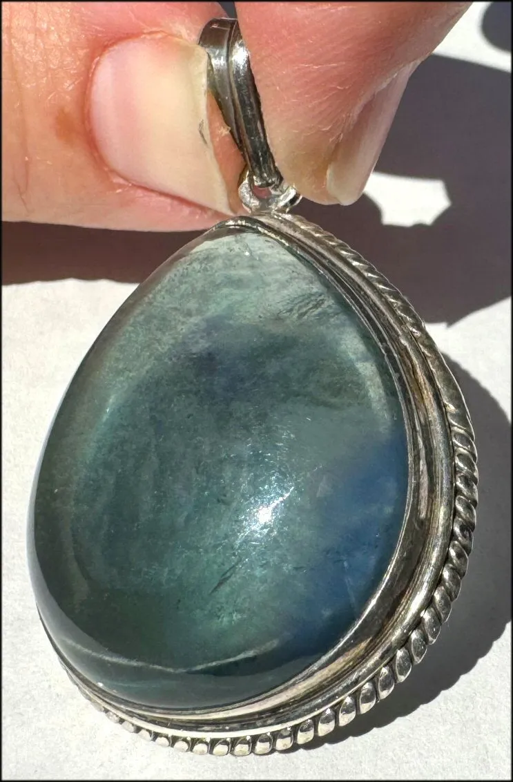 Sterling Silver and BI-COLORED GREEN BLUE APATITE Crystal Pendant - with Synergy 10  years