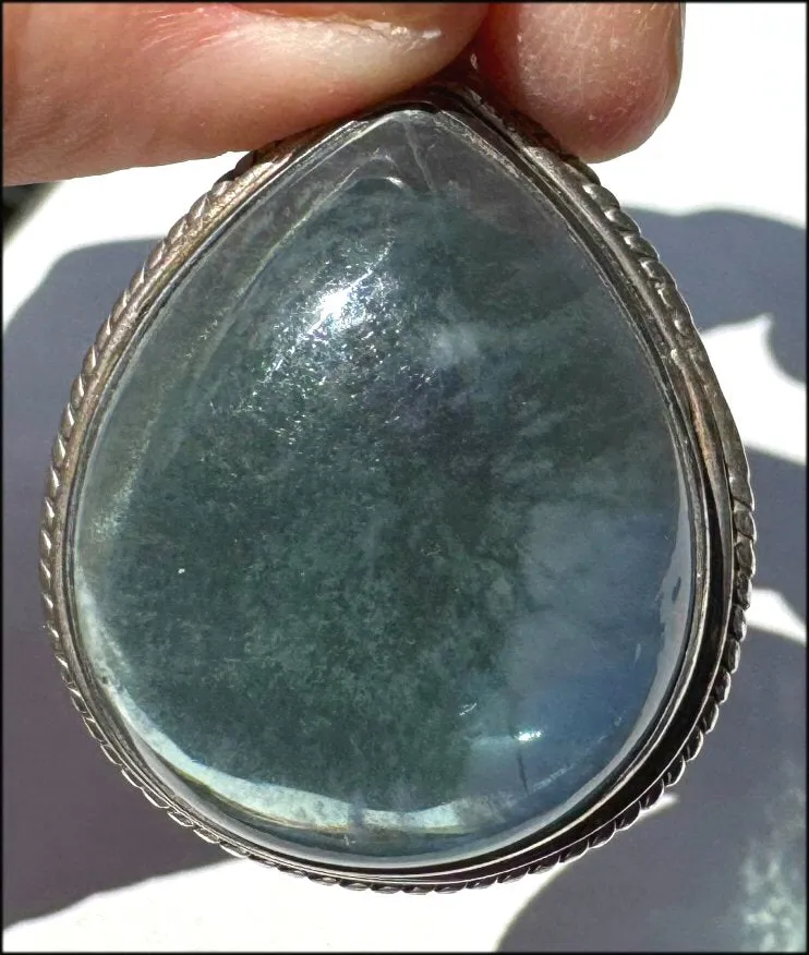 Sterling Silver and BI-COLORED GREEN BLUE APATITE Crystal Pendant - with Synergy 10  years