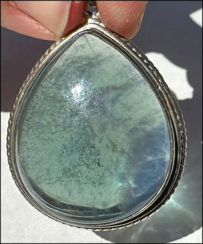 Sterling Silver and BI-COLORED GREEN BLUE APATITE Crystal Pendant - with Synergy 10  years