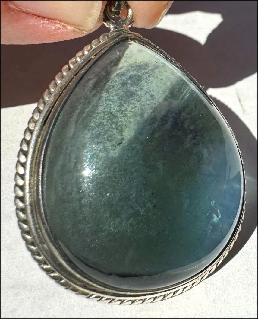 Sterling Silver and BI-COLORED GREEN BLUE APATITE Crystal Pendant - with Synergy 10  years