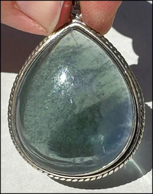 Sterling Silver and BI-COLORED GREEN BLUE APATITE Crystal Pendant - with Synergy 10  years