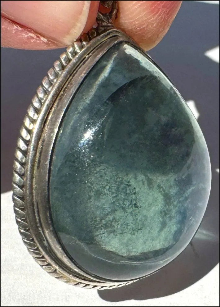 Sterling Silver and BI-COLORED GREEN BLUE APATITE Crystal Pendant - with Synergy 10  years