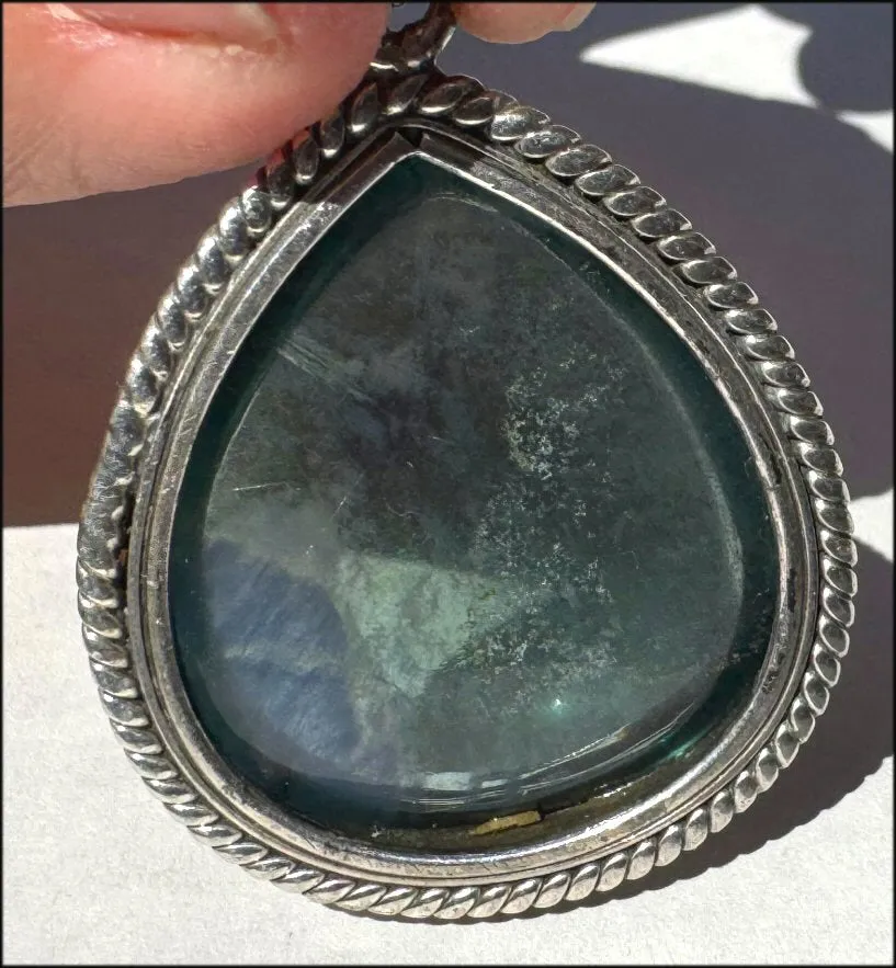 Sterling Silver and BI-COLORED GREEN BLUE APATITE Crystal Pendant - with Synergy 10  years