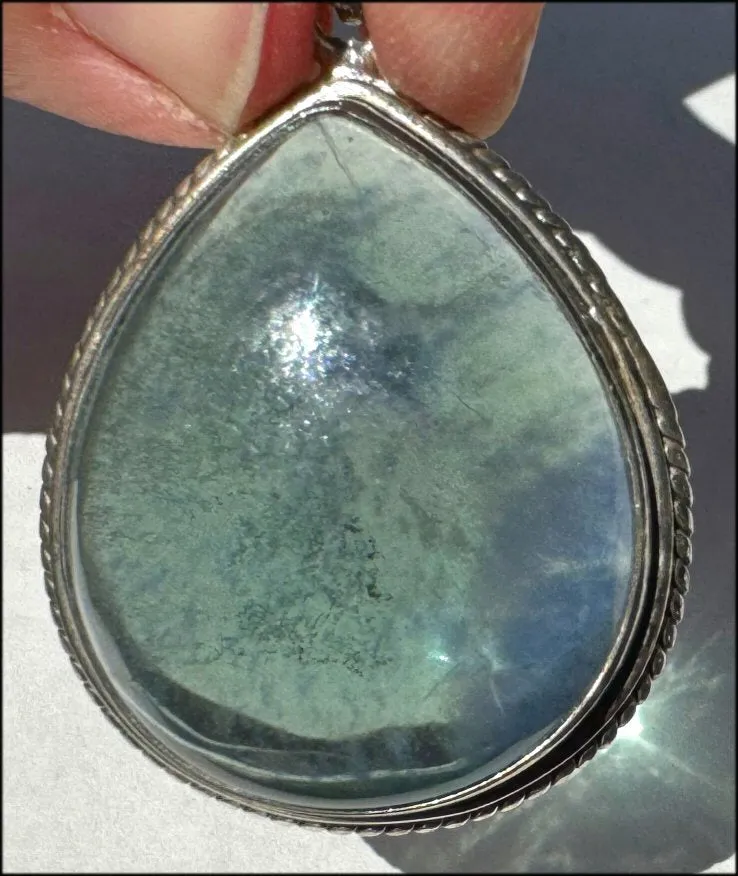 Sterling Silver and BI-COLORED GREEN BLUE APATITE Crystal Pendant - with Synergy 10  years