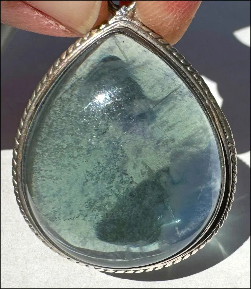 Sterling Silver and BI-COLORED GREEN BLUE APATITE Crystal Pendant - with Synergy 10  years