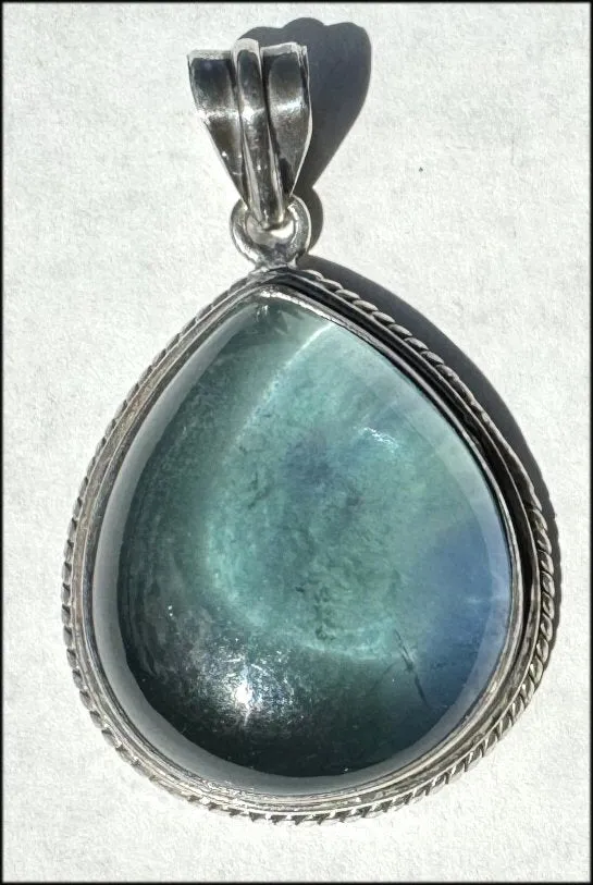 Sterling Silver and BI-COLORED GREEN BLUE APATITE Crystal Pendant - with Synergy 10  years