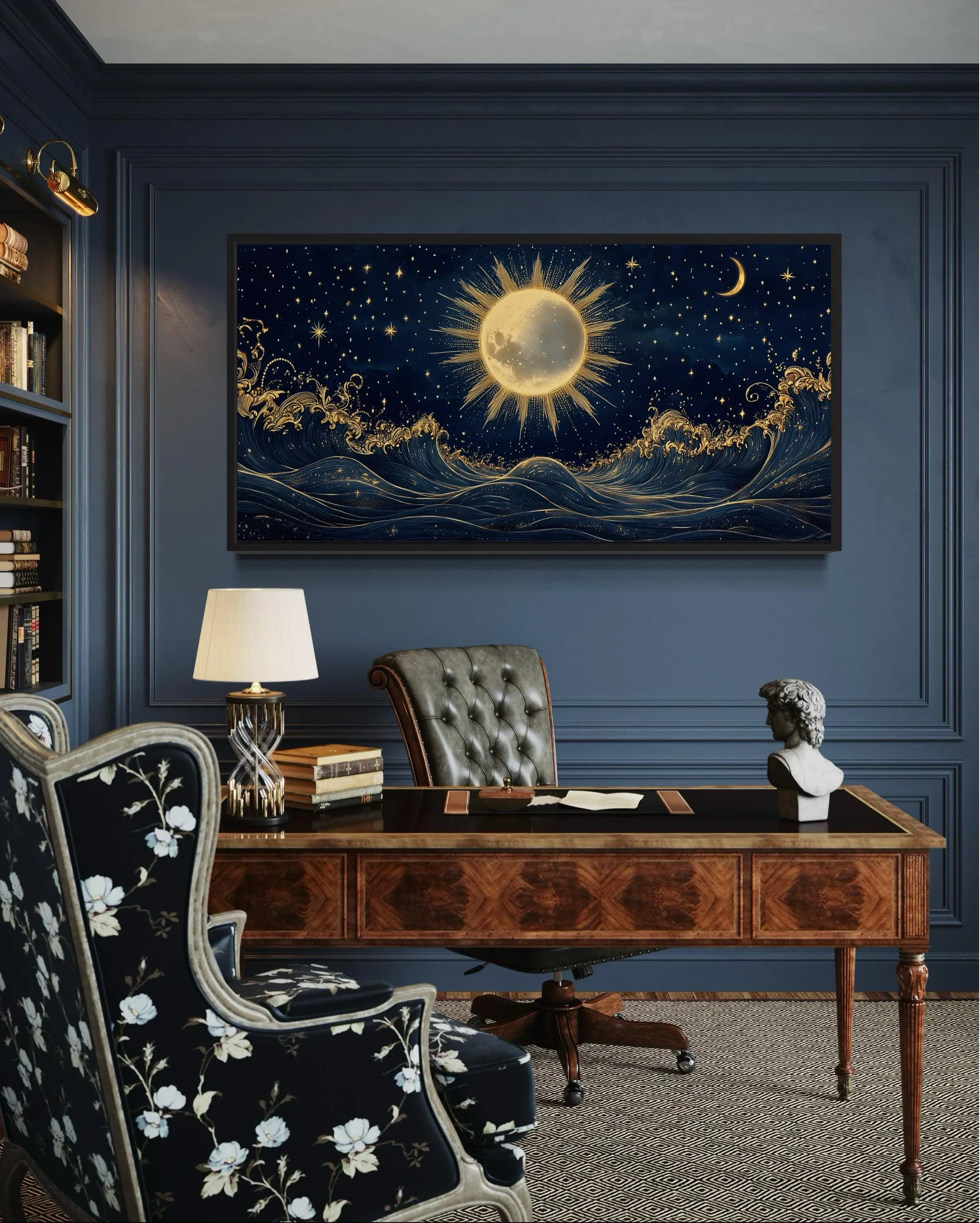 Sun And Stars Over Ocean Canvas Wall Art