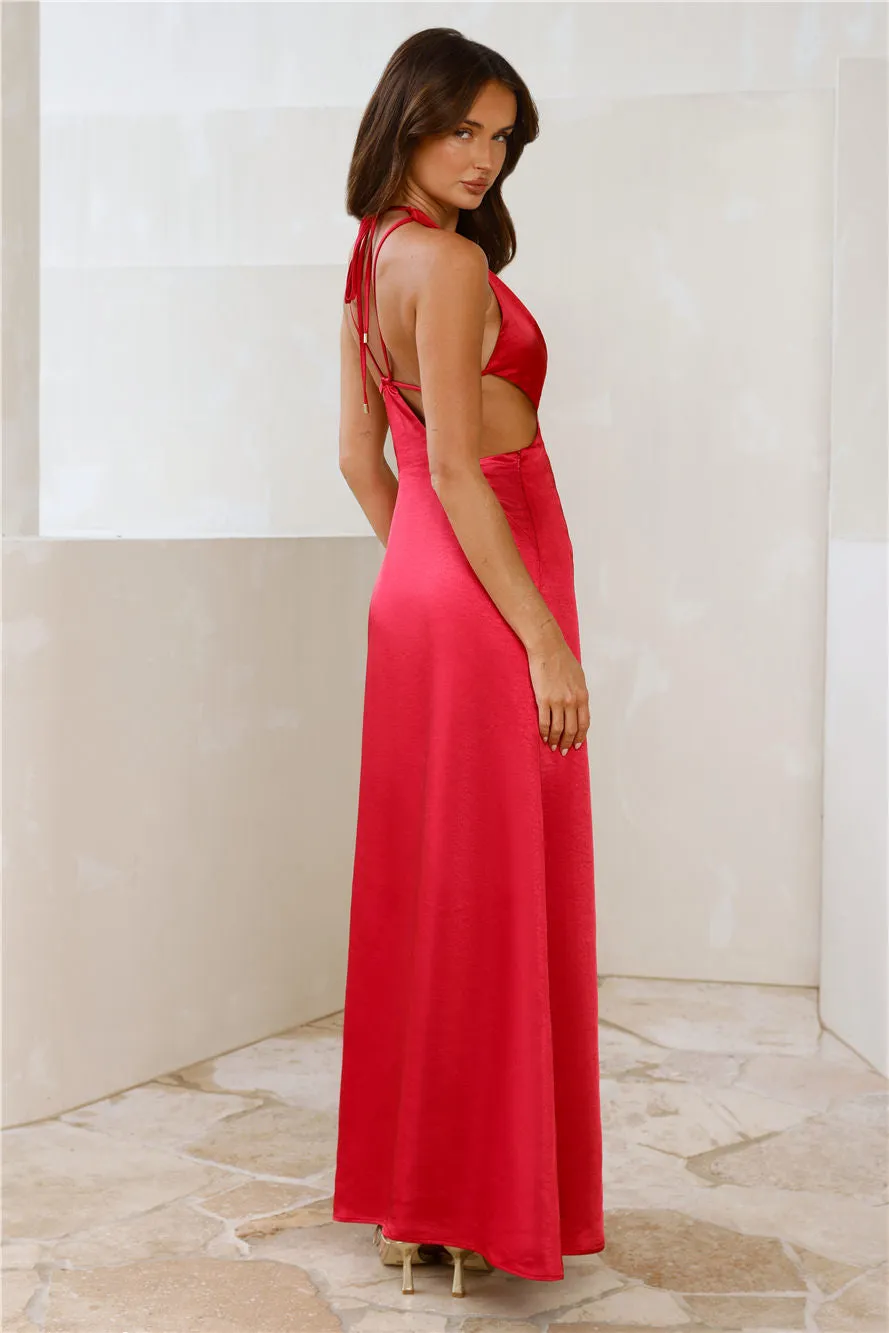 Until The Sun Rises Satin Maxi Dress Red