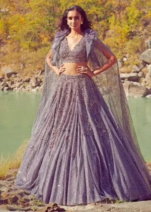 Vamika Shimmer Tulle Lehenga Cape Set
